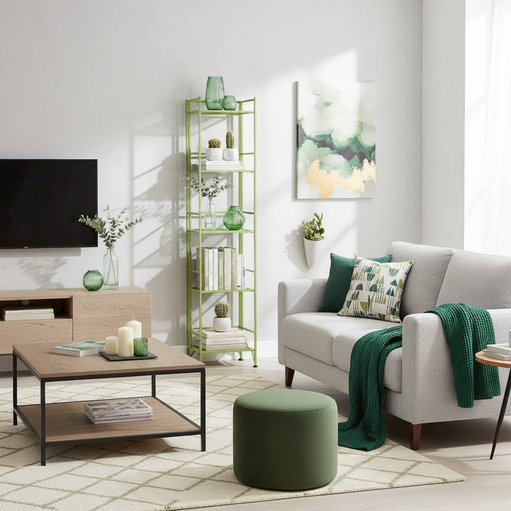 5 Tier Folding Shelf Green, Easy to Move and Store, Power-Coated Metal Frame