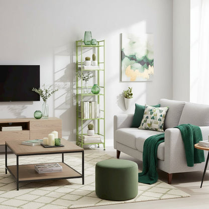 5 Tier Folding Shelf Green, Easy to Move and Store, Power-Coated Metal Frame
