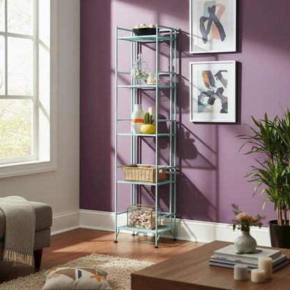 Folding Metal Shelf, Sea Foam, 5 Tier, Storage, Easy Assembly