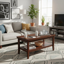 Coffee Table Raised Ledge Top, Solid Legs, Brown Finish, 42-inch Long Furniture