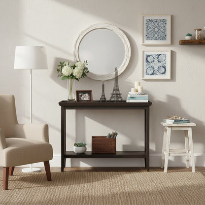 Hall Console Table with Raised Ledge Top, Solid Legs, Black Finish, 48-inch Wide