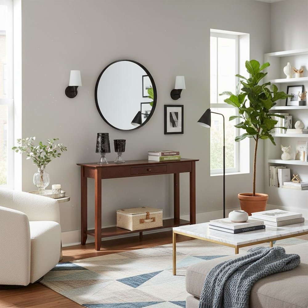 Elegant Console Table, Espresso, Drawer, Shelf, Versatile
