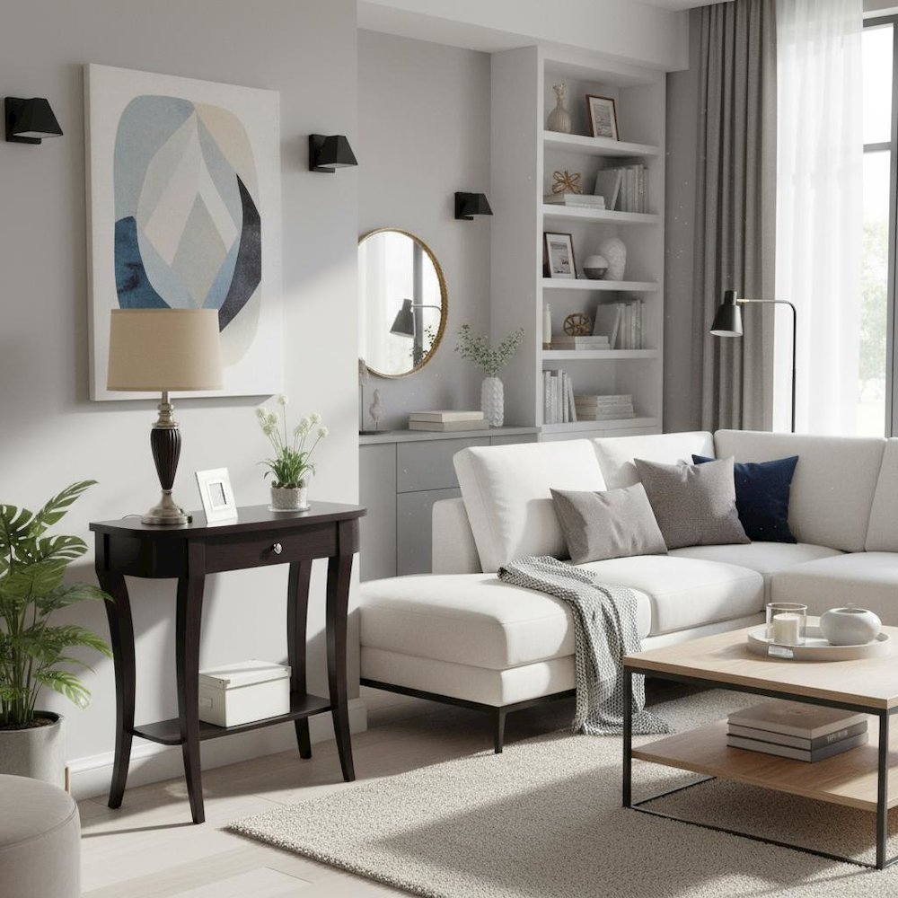 Entry Console Table, Espresso, Drawer, Shelf, Sophisticated