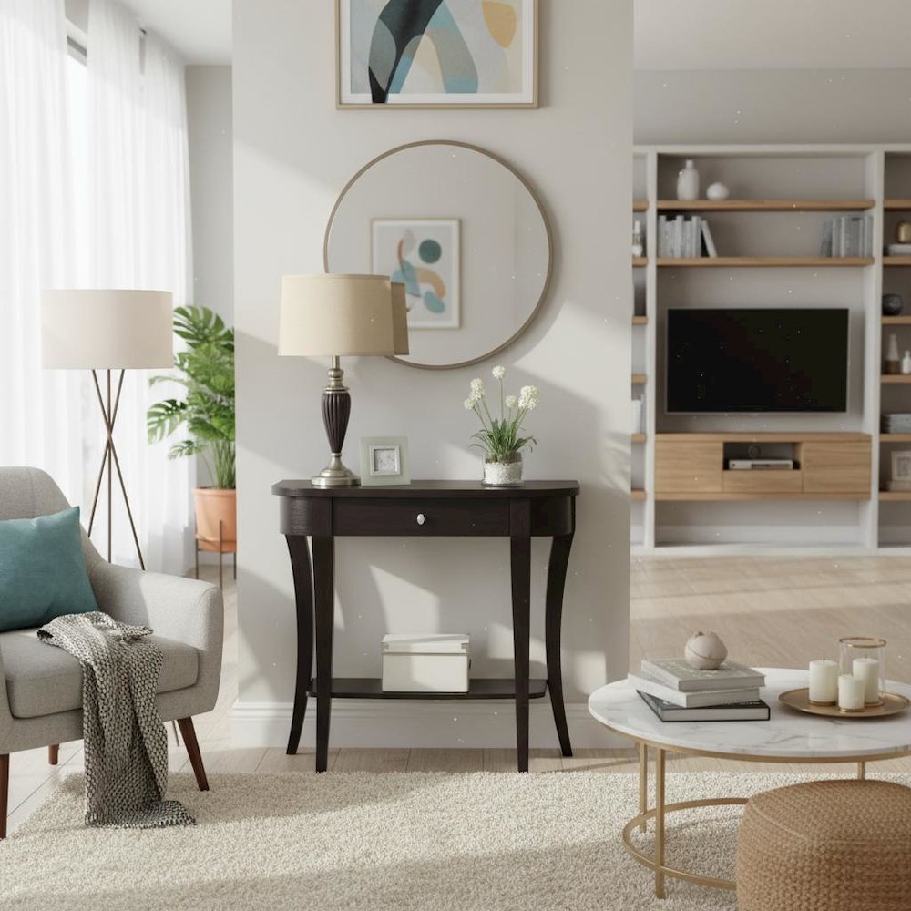 Entry Console Table, Espresso, Drawer, Shelf, Sophisticated