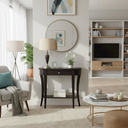 Entry Console Table, Espresso, Drawer, Shelf, Sophisticated