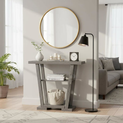 Console Table, Gray Woodgrain, 2 Shelves, Entryway, Sofa