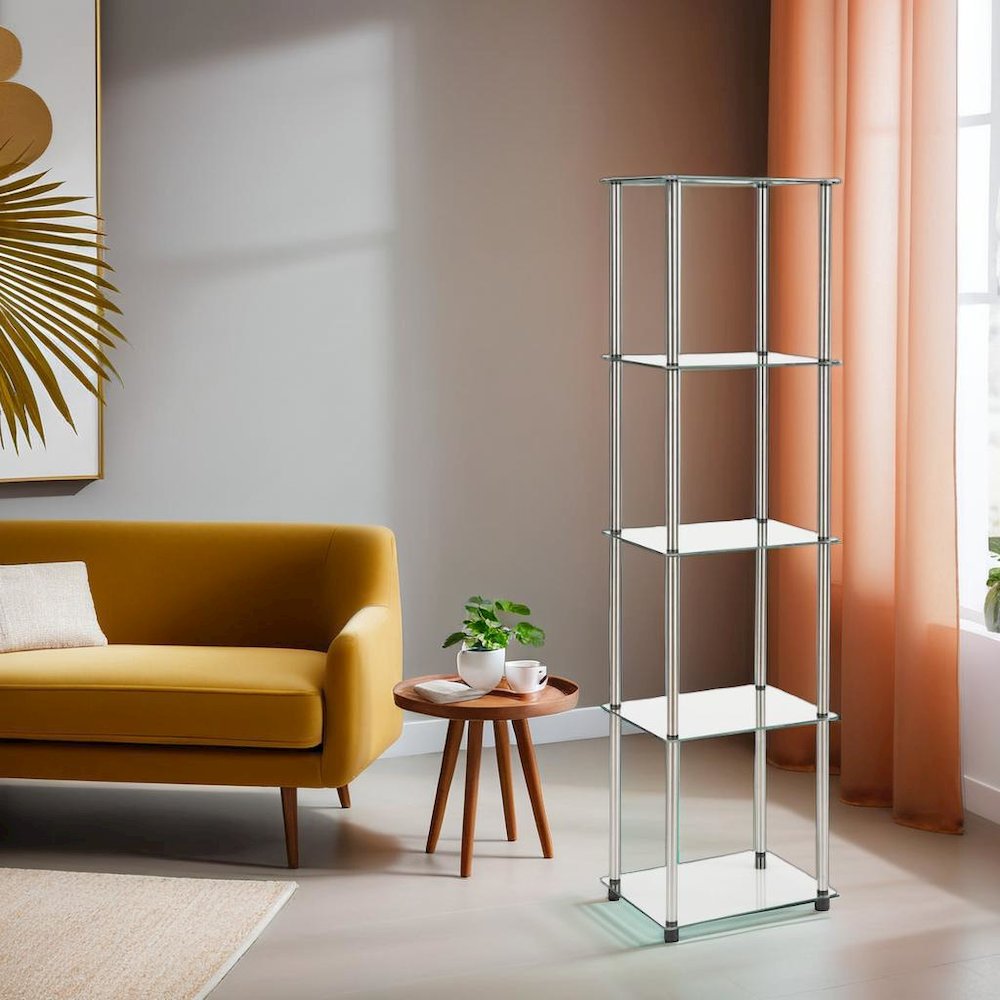 Clear 5-Tier Tempered Glass Tower, Elegant Display Stand for Modern Interiors
