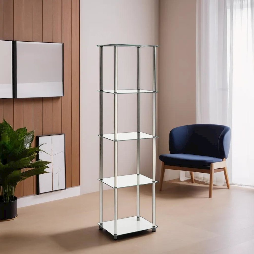 Clear 5-Tier Tempered Glass Tower, Elegant Display Stand for Modern Interiors