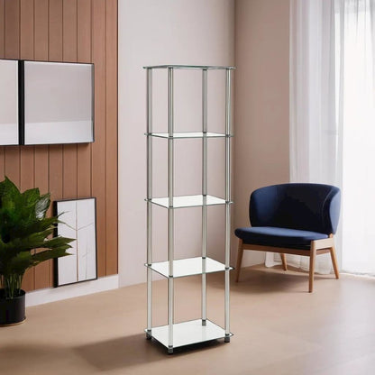 Clear 5-Tier Tempered Glass Tower, Elegant Display Stand for Modern Interiors