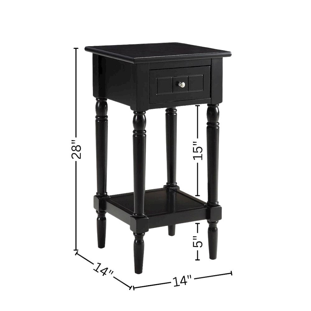 Accent Table, Black, Drawer, Shelf, Solid Wood Legs, 14 Inch