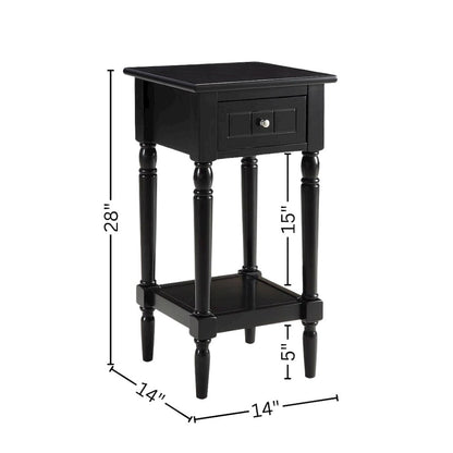 Accent Table, Black, Drawer, Shelf, Solid Wood Legs, 14 Inch