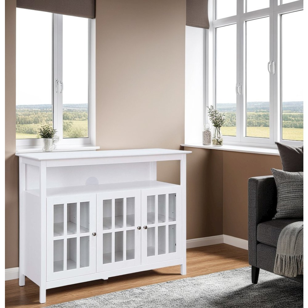 White TV Stand with Storage Cabinets and Shelf for TVs up to 55 Inches