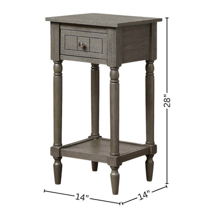 Accent Table, Gray, Drawer, Shelf, Versatile Wood, 14 Inch