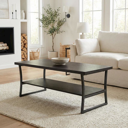 Espresso Coffee Table with Slate Gray Frame Hollow Core Construction