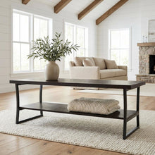 Espresso Coffee Table with Slate Gray Frame Hollow Core Construction