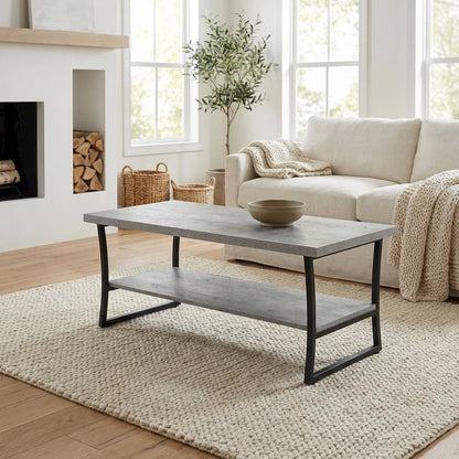 Faux Birch Coffee Table with Slate Gray Frame and Hollow Core Construction