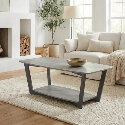 Coffee Table Faux Birch Slate Gray Frame, Particle Board Surface, Sturdy Design