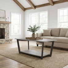 Coffee Table Faux Birch Slate Gray Frame, Particle Board Surface, Sturdy Design