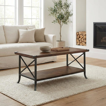 Coffee Table Dark Walnut with Slate Gray Frame 15mm MDF Durable Design