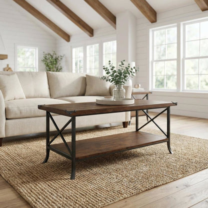 Coffee Table Dark Walnut with Slate Gray Frame 15mm MDF Durable Design