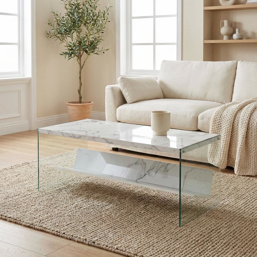 Glass Coffee Table with Shelf Contemporary Design and Durable Build