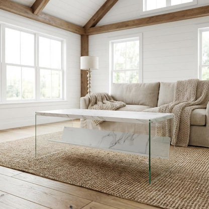 Glass Coffee Table with Shelf Contemporary Design and Durable Build