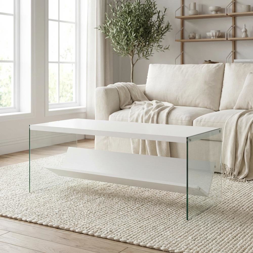 Glass Coffee Table with Shelf Contemporary Design and Sturdy Construction SKU