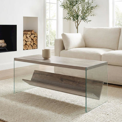 Glass Coffee Table Clear Contemporary Design with Lower Shelf and Sturdy Frame