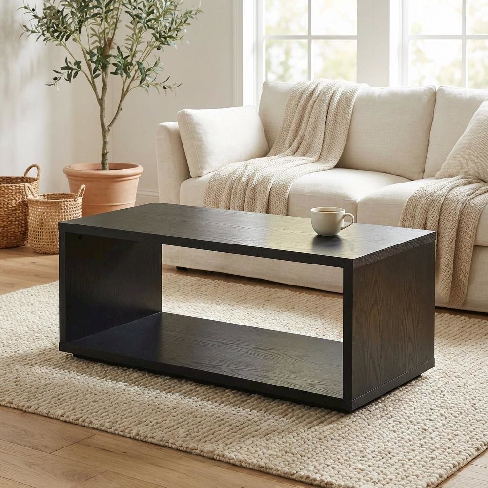 Black Honeycomb Particle Board Coffee Table with Storage Surface