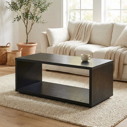 Black Honeycomb Particle Board Coffee Table with Storage Surface
