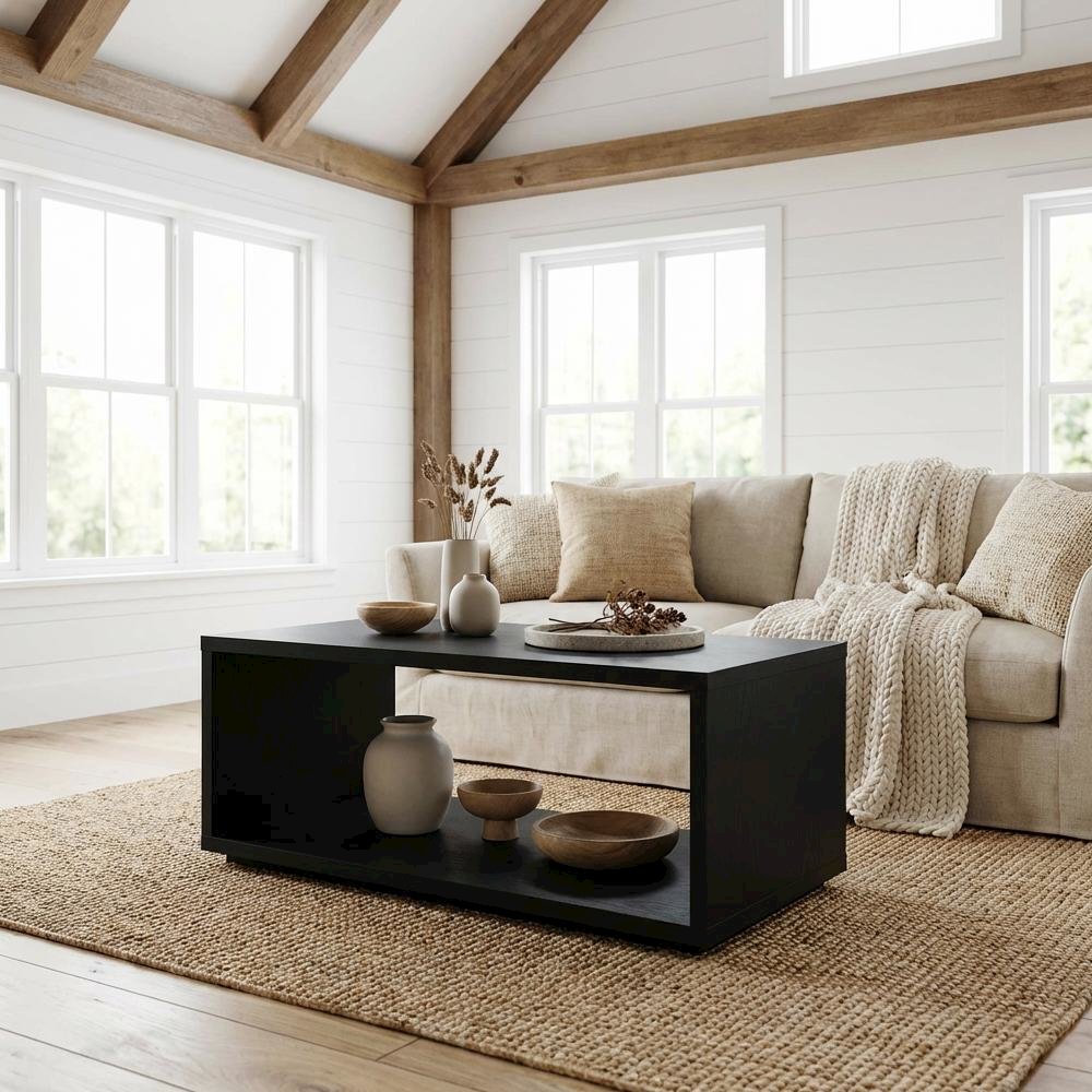 Black Honeycomb Particle Board Coffee Table with Storage Surface