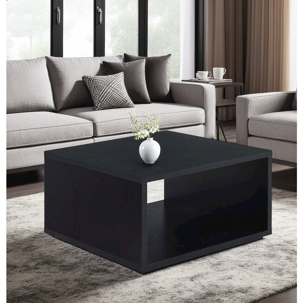 Black Square Coffee Table with Honeycomb Particle Board for Modern Living Rooms