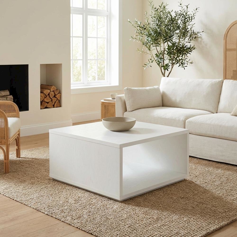 White Square Coffee Table with Honeycomb Particle Board Top and Sturdy Base