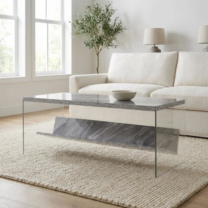 Glass Coffee Table with Shelf Contemporary Design and Sturdy Construction SKU
