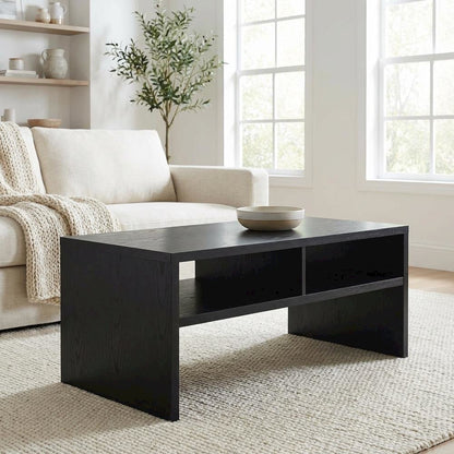 Black Honeycomb Coffee Table with Shelves and Sturdy Frame for Living Room