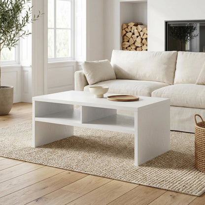 White Honeycomb Coffee Table with Shelves and Deluxe Storage Space