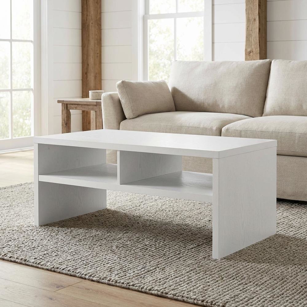 White Honeycomb Coffee Table with Shelves and Deluxe Storage Space