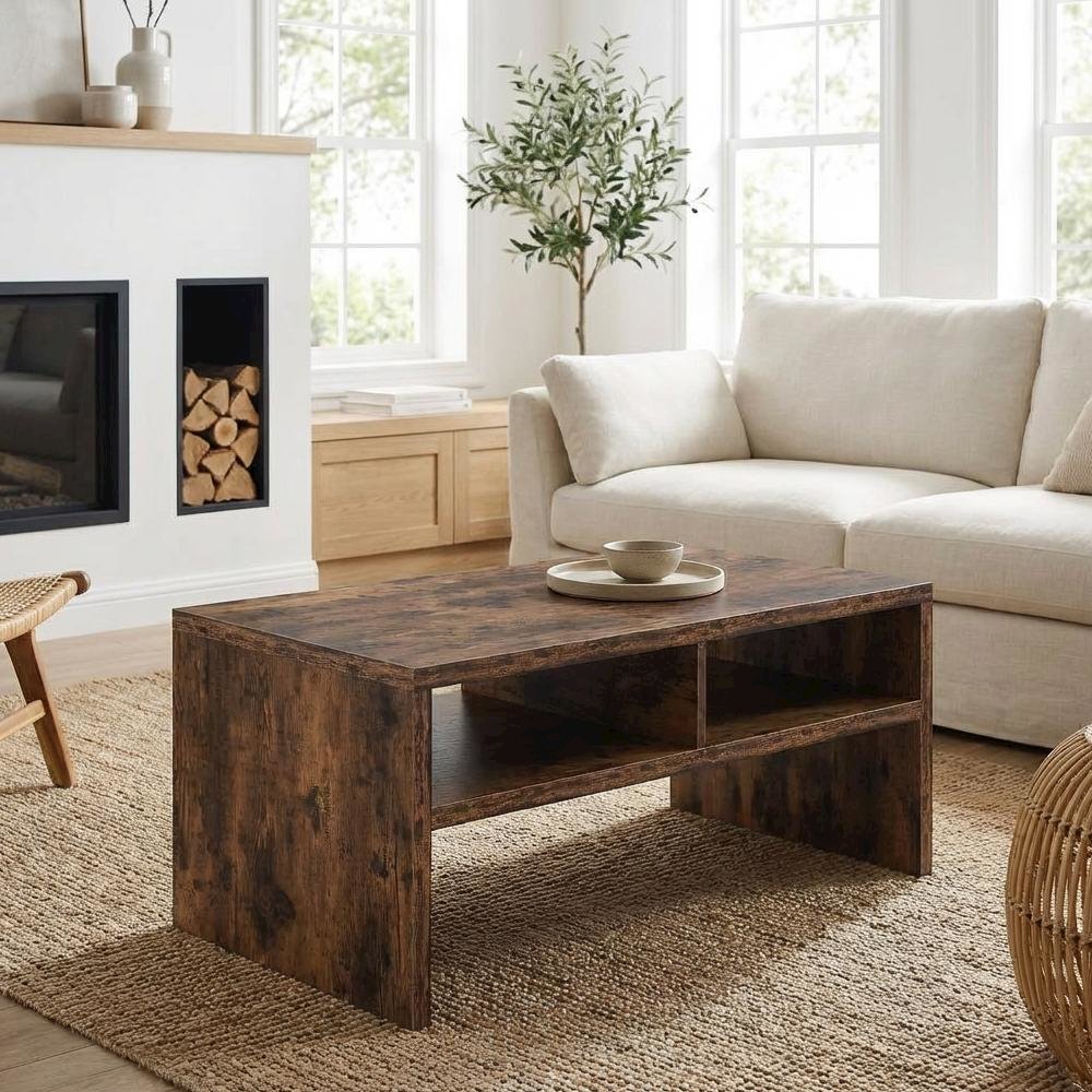Barnwood Coffee Table with Shelves Honeycomb Construction Durable Design