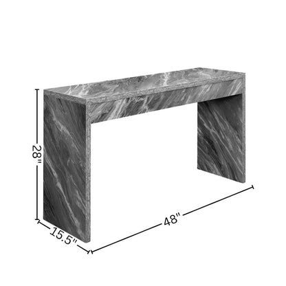 Console Desk, White, 48 Inch, Versatile, Faux Marble Top