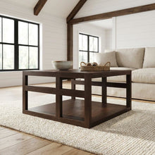 Square Coffee Table in Neutral Finish with Lower Shelf and Contemporary Design