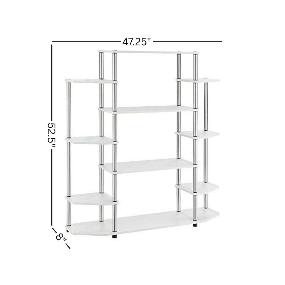 Wall Unit Bookshelf with 10 Tiers, White Finish, No Tools Required