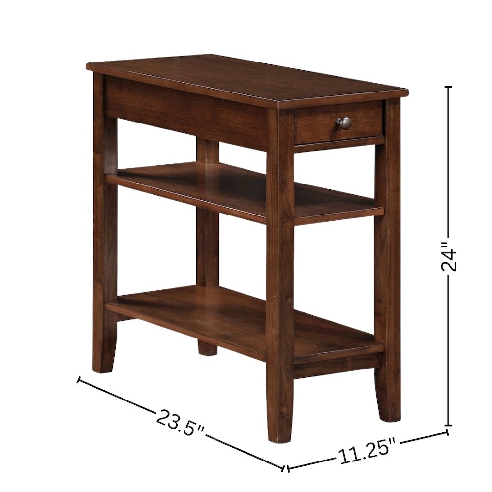 Chairside End Table, Brown, Drawer, Three Tier Shelving