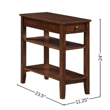 Chairside End Table, Brown, Drawer, Three Tier Shelving
