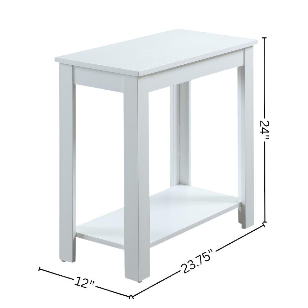 Slim Chairside Table, White, Bottom Shelf, Easy Setup