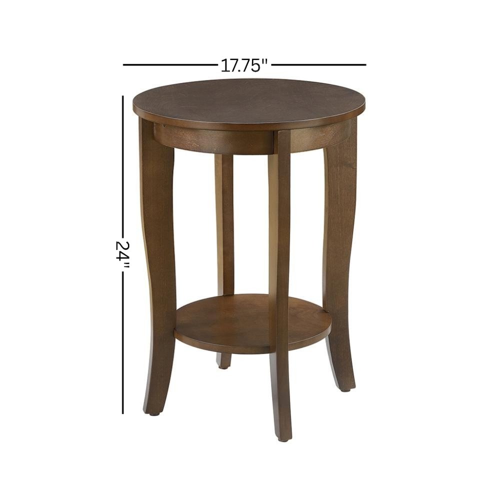 Round Accent Table Modern Design, Bottom Shelf for Display, Brown Wood, 24-inch