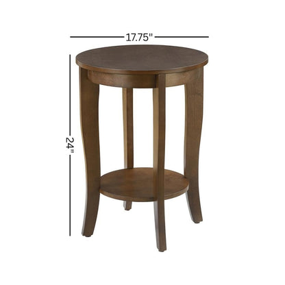 Round Accent Table Modern Design, Bottom Shelf for Display, Brown Wood, 24-inch
