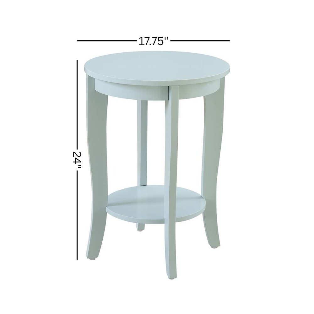 Circular End Table Modern Style, Bottom Shelf, Light Blue Finish, 17.75"