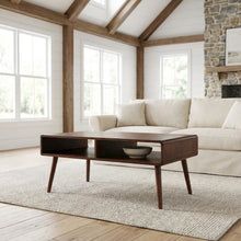 Brown Wood Coffee Table with Shelf and Storage Space for Living Room