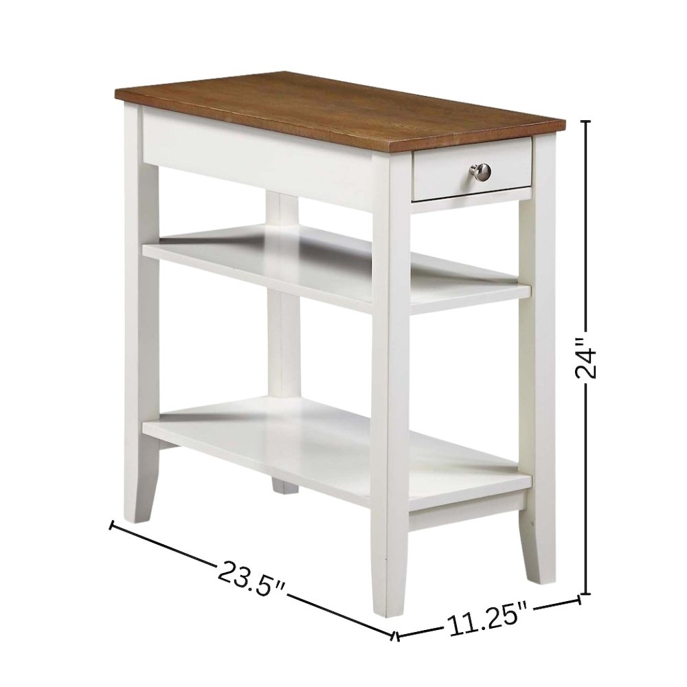 Chairside End Table, Brown, Drawer, Three Tier Shelf, Narrow
