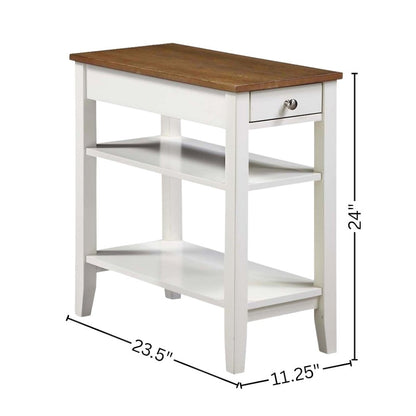 Chairside End Table, Brown, Drawer, Three Tier Shelf, Narrow